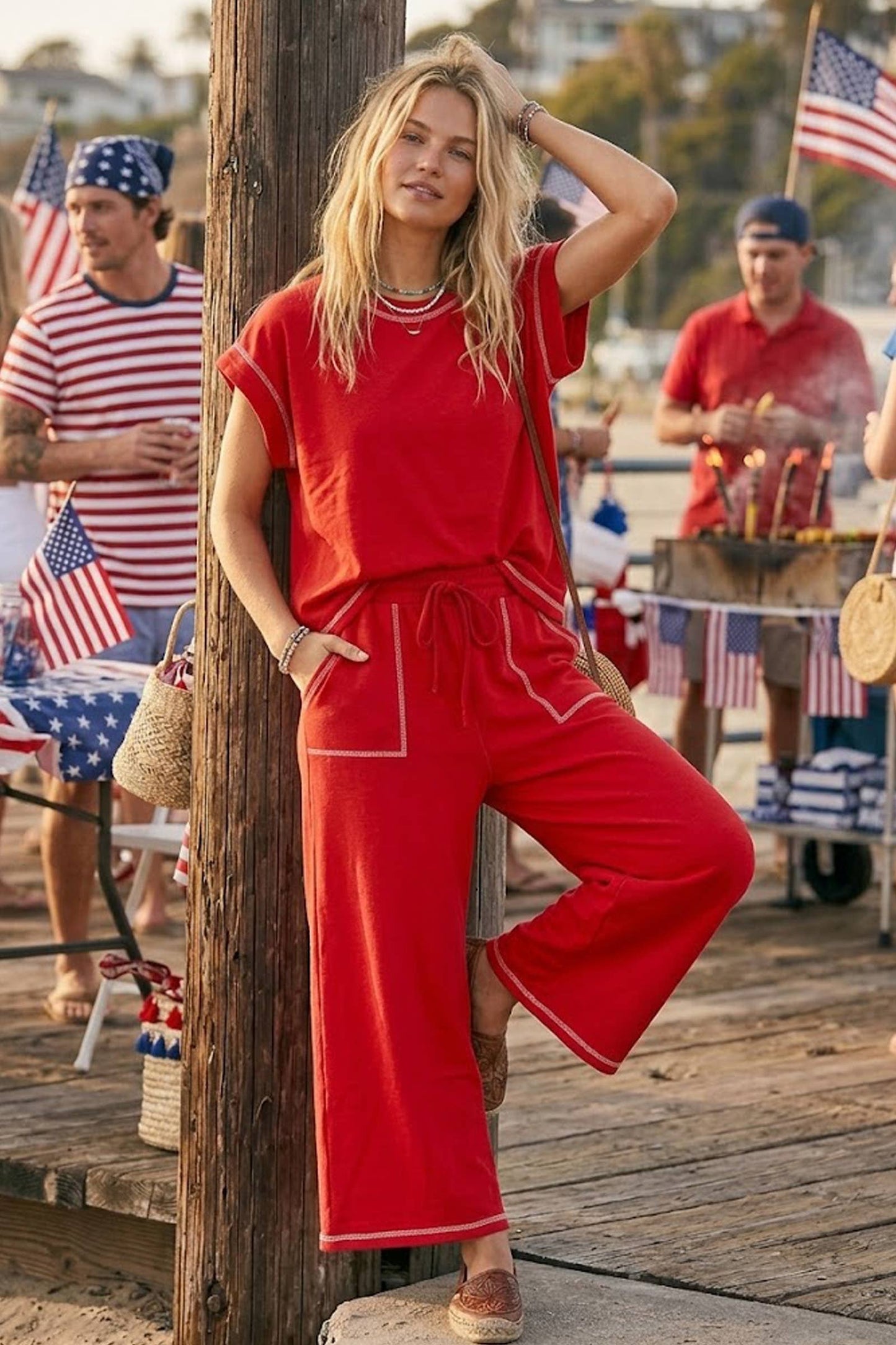 Red Scuba Raw Edge Lounge Set