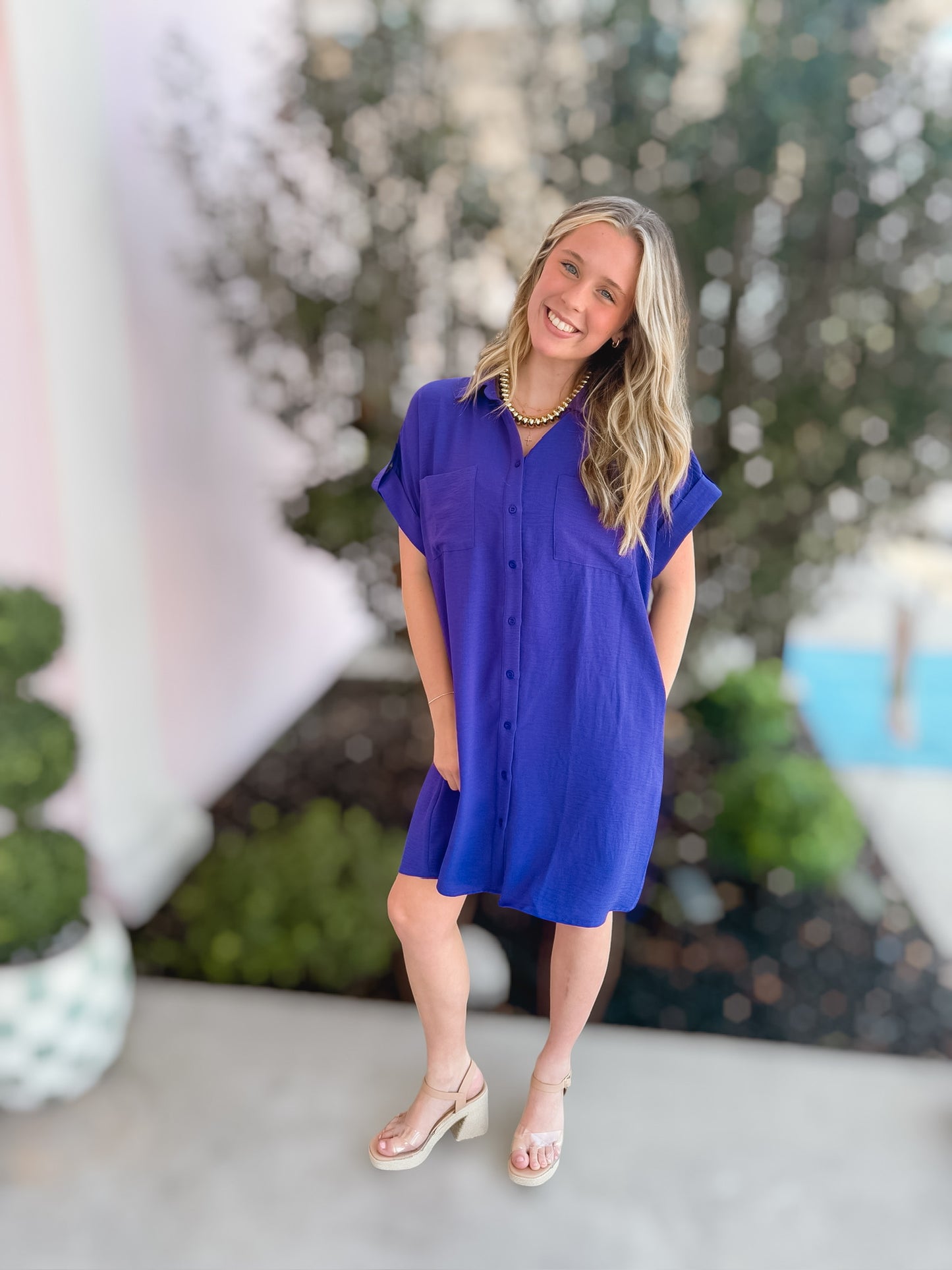 Purple Button Up Shirt Dress