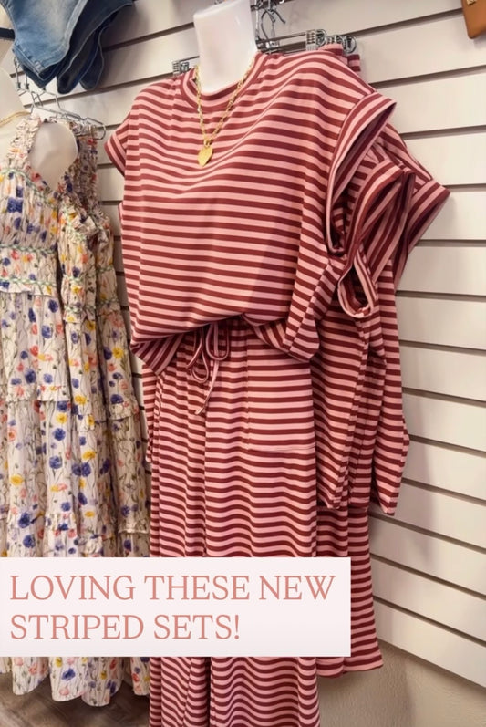 Timeless Dusty Rose/Brown Striped Set