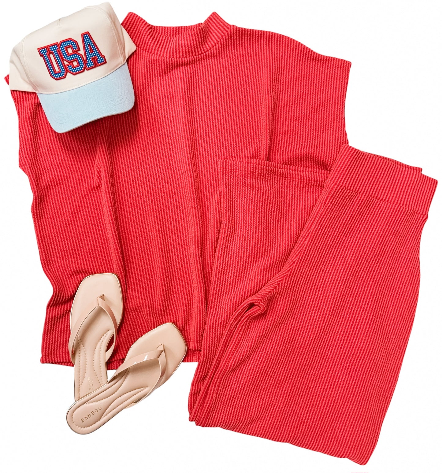 Must Have Ribbed Pant Set in Red