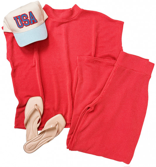 Must Have Ribbed Pant Set in Red
