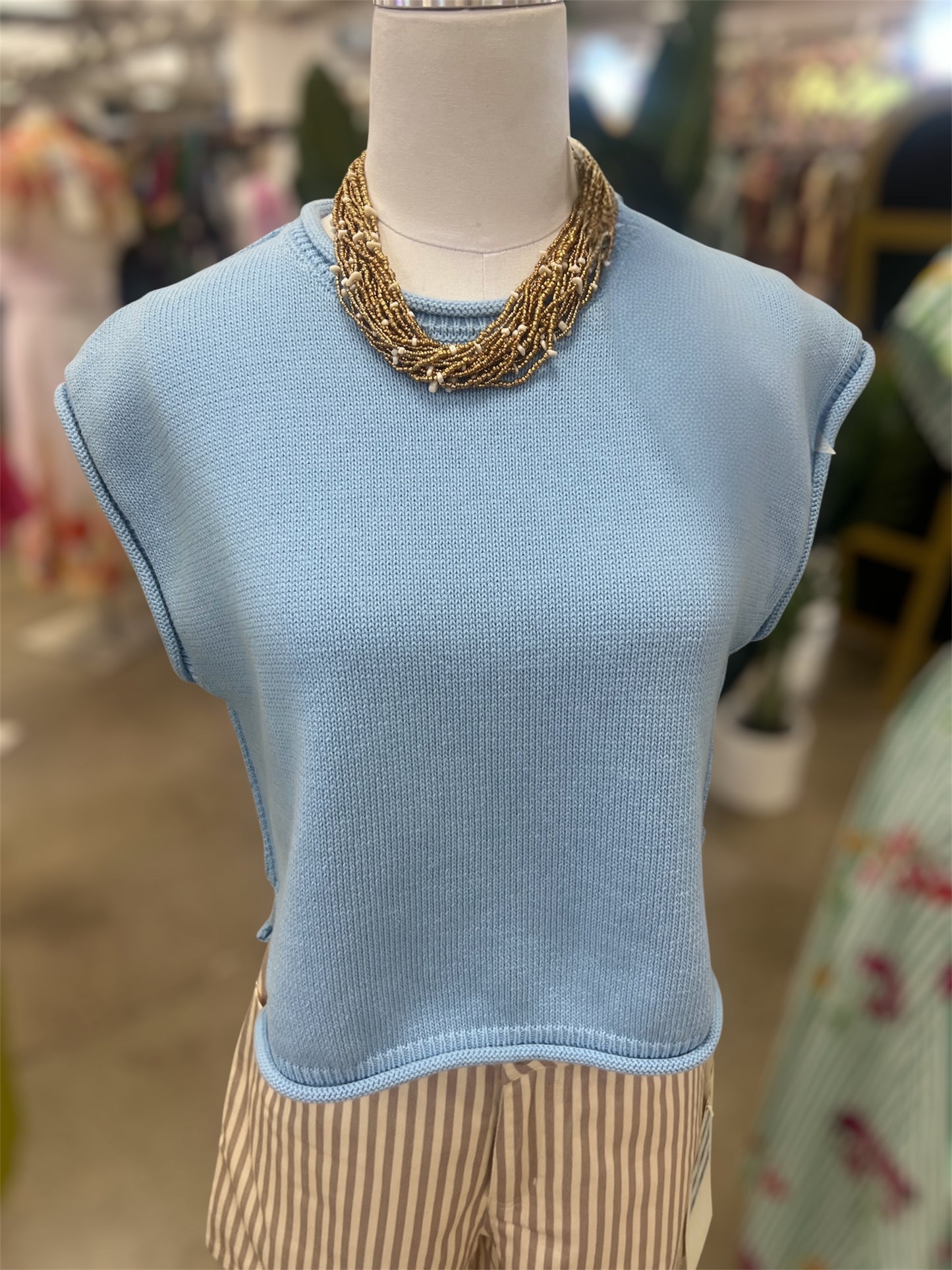 Charming Blue Cap Sleeve Sweater
