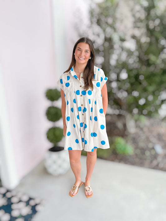 Royal Polka Dot Poplin Mini Dress