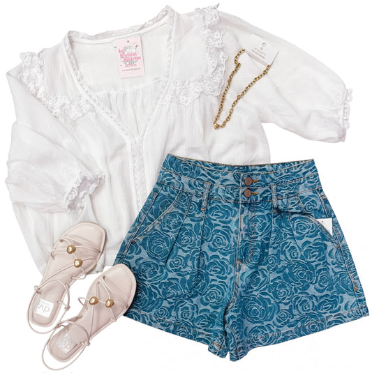 Adore You White Lace Trim Blouse