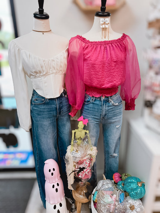 Date Night Pink Organza Puff Sleeve