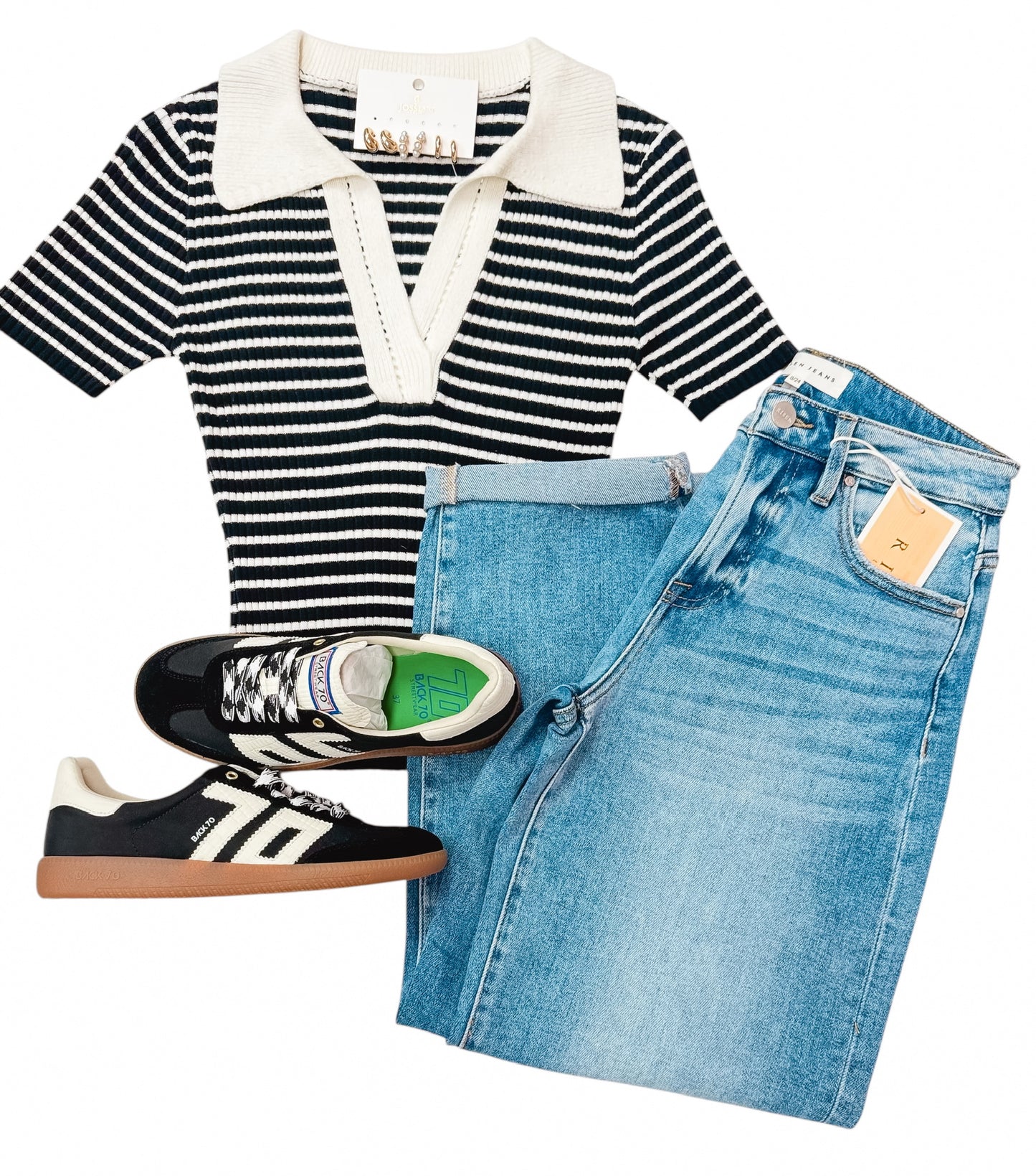 Classic Black Striped Collared Sweater Top