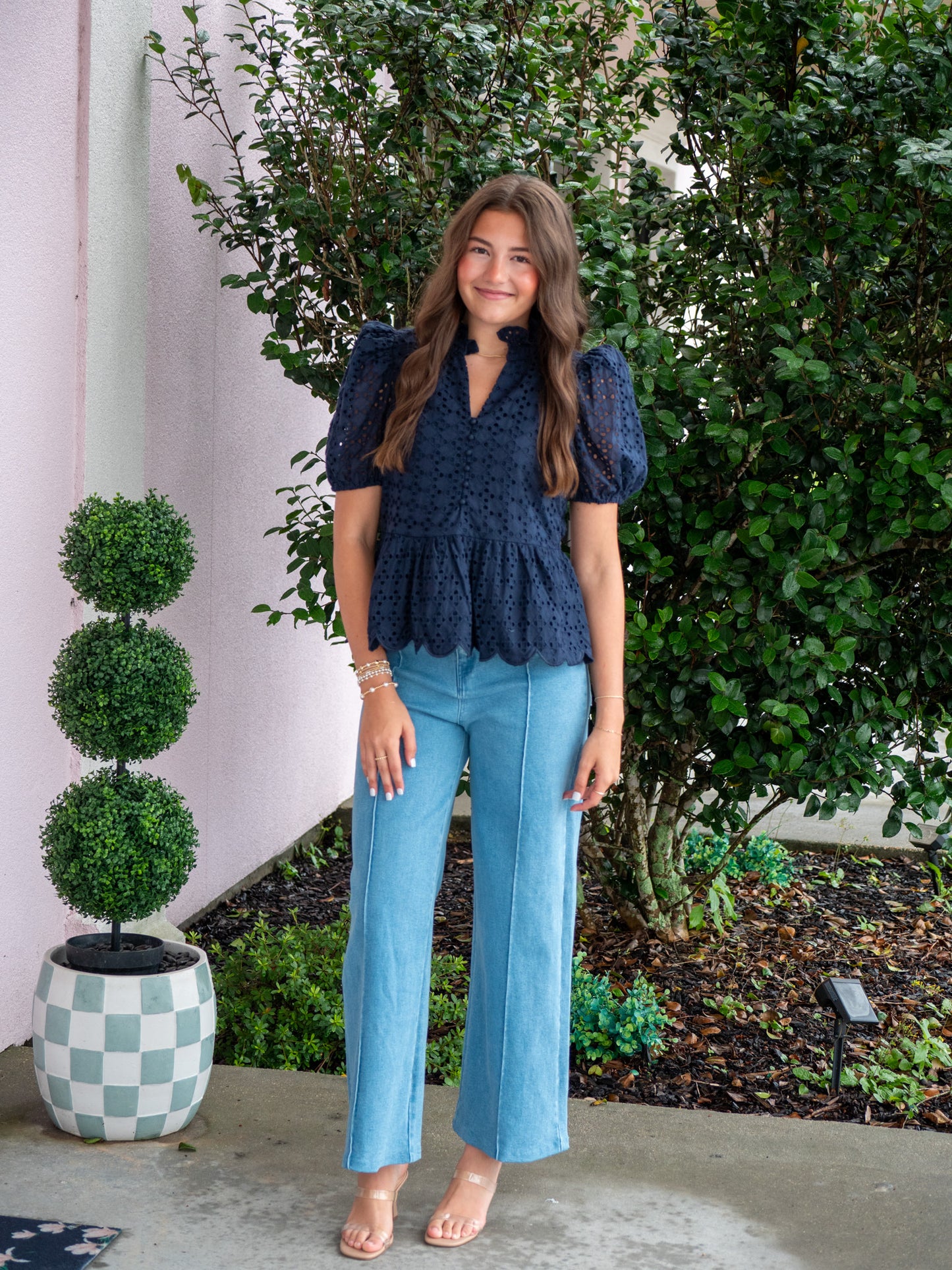 A Sweet Squeeze Navy Eyelet Blouse