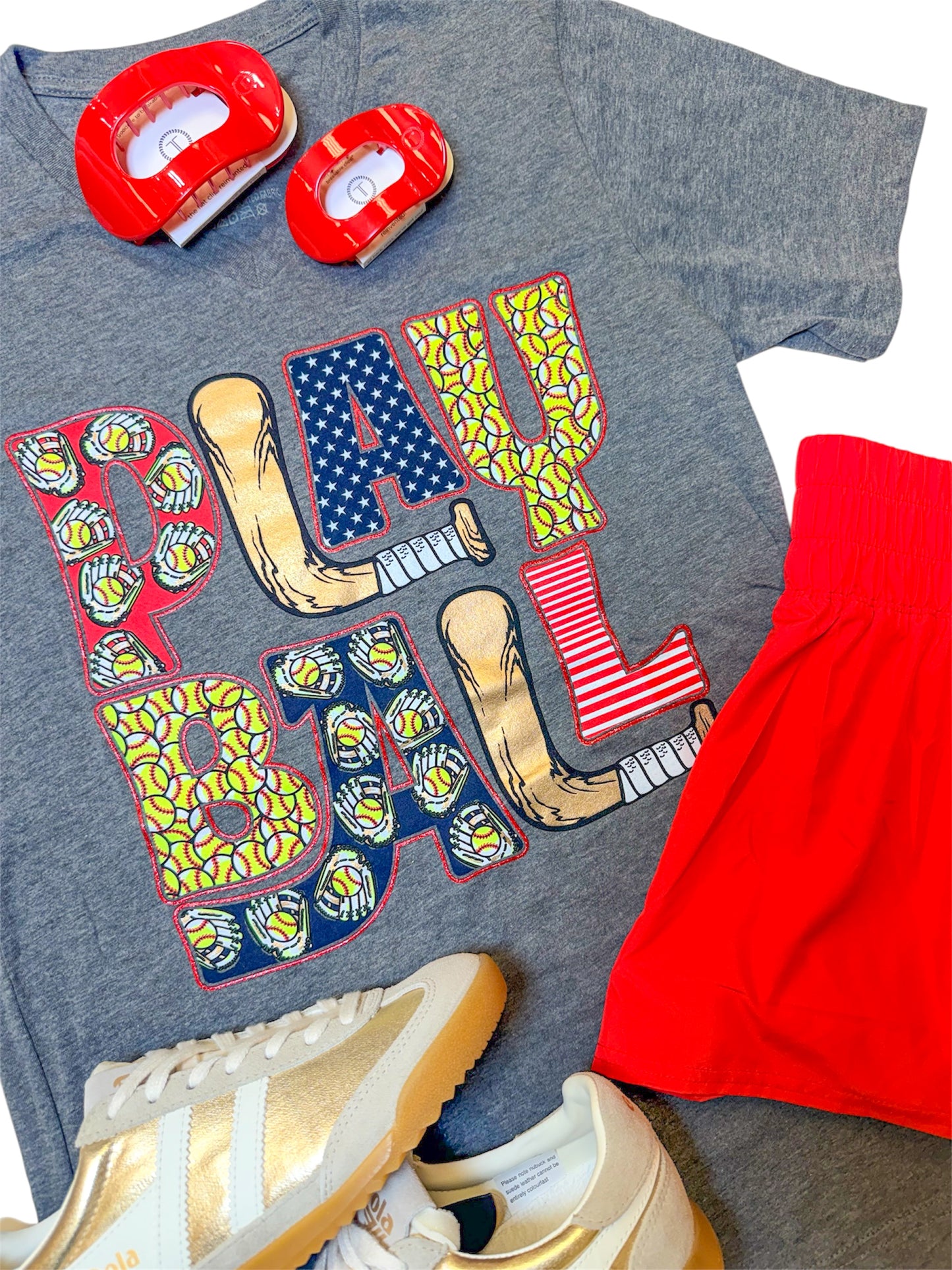 Play Ball Softball V-Neck Graphic Tee