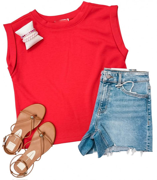 SARAH Scuba Cap Sleeve Top Ruby
