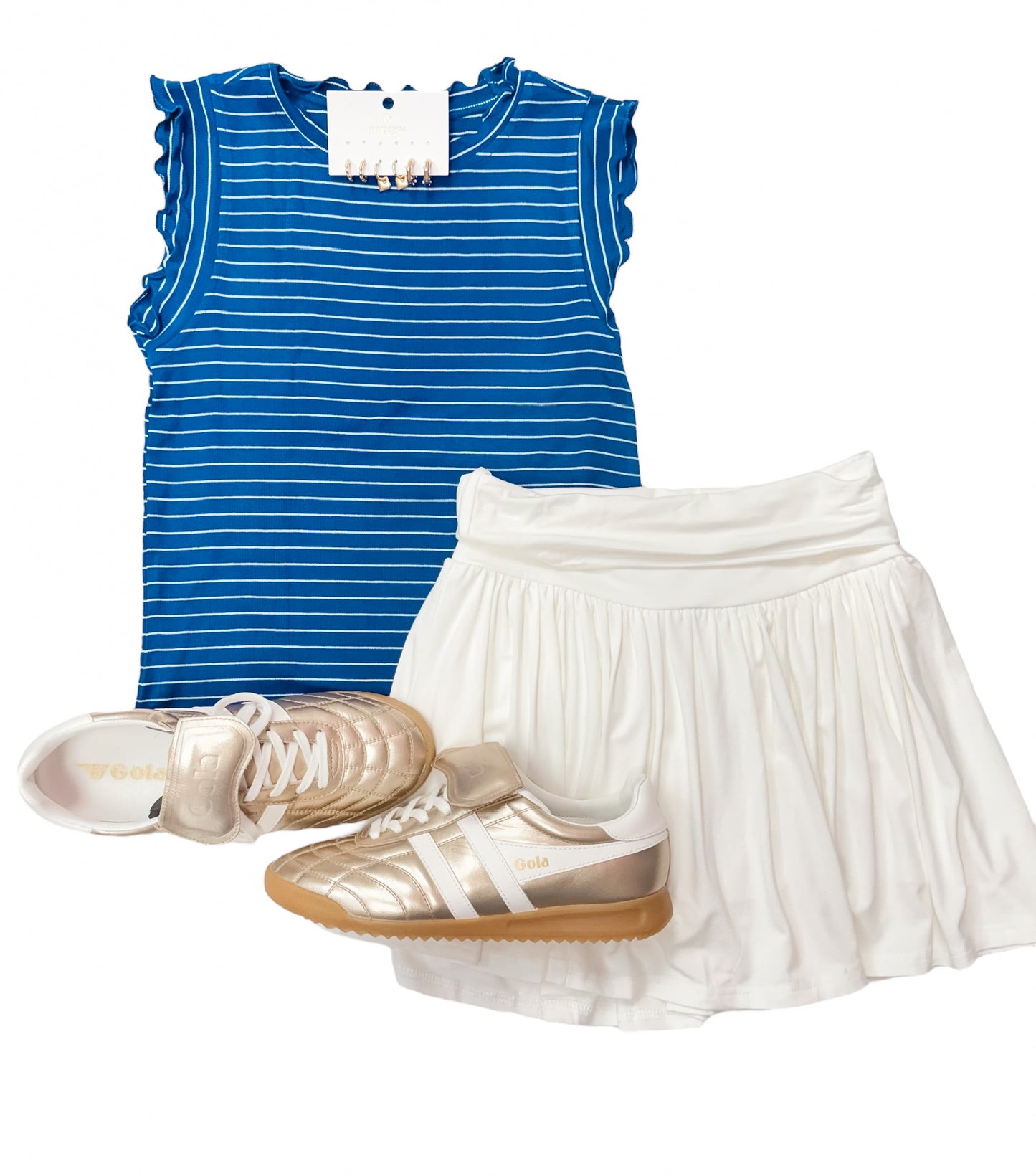 Strike Out Ruffle Trim Sleeveless Top Navy White