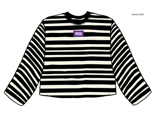 LSU Tigers Block Stitch Black/White Stripe Long Sleeve Tee