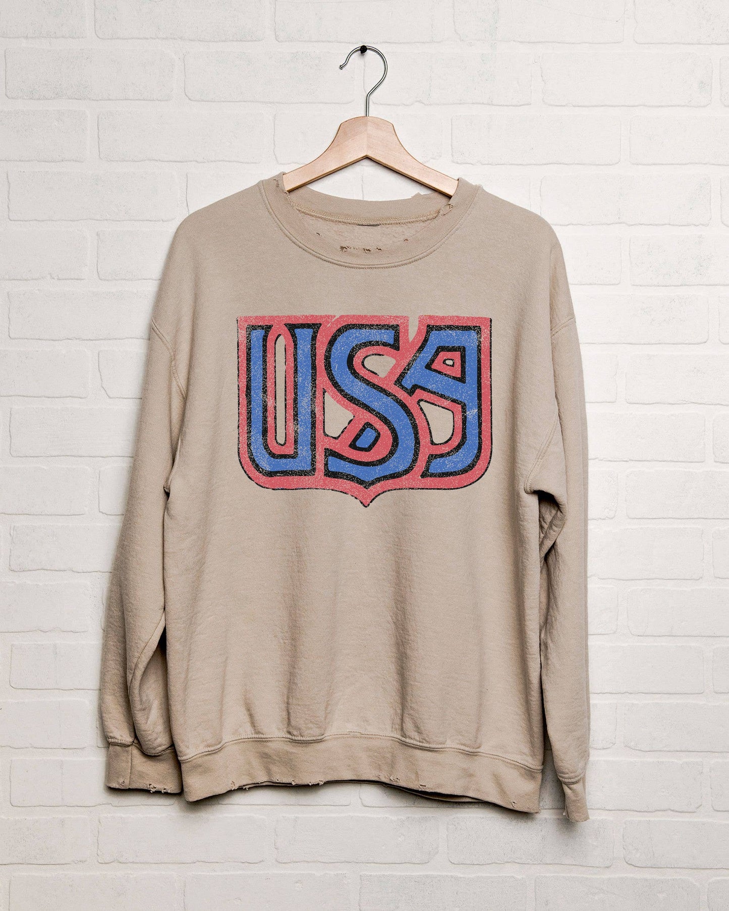 4th of July USA Monogram Sand Thrifted Graphic Sweatshirt
