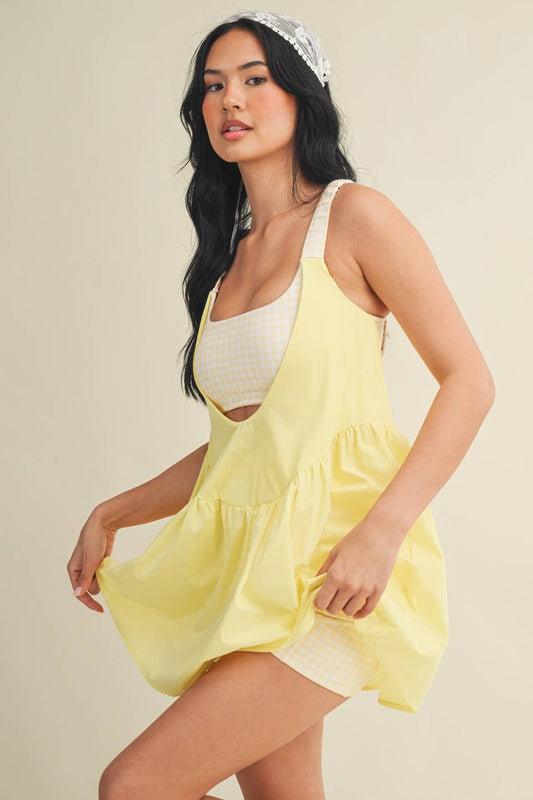 Yellow Gingham Print Double Layered Play Dres