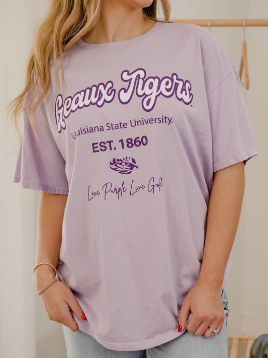 LSU Tigers Letterman Orchid Thrifted Tee