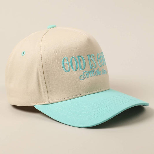 God Is Good All The Time Embroidery Trucker Hat: MINT