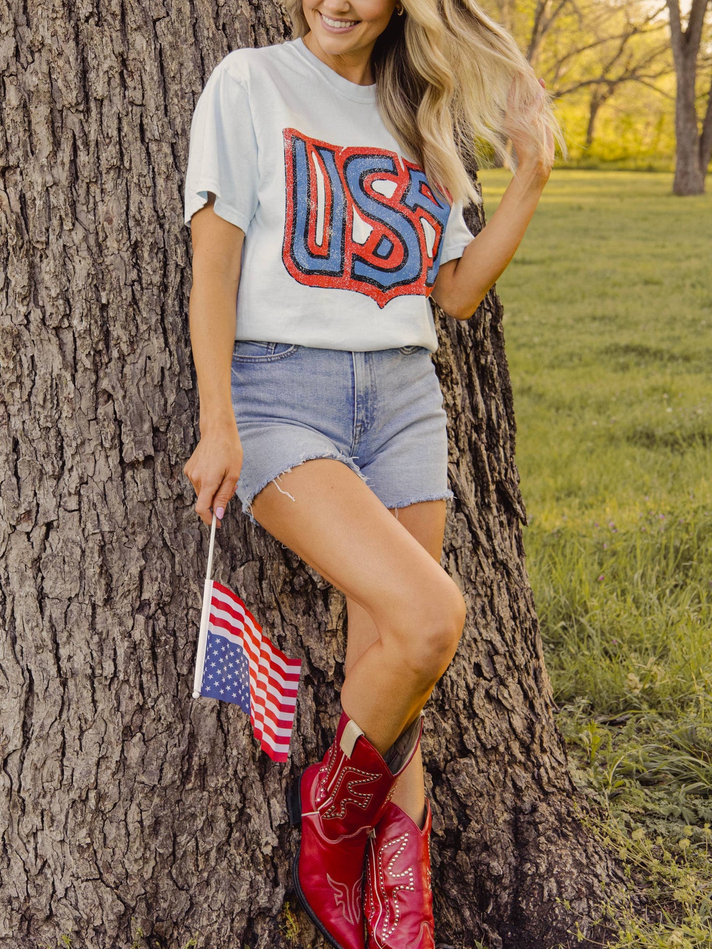 USA Monogram Chambray Comfort Colors Tee
