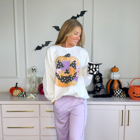 Patchwork Jack O Lantern Adult Sweatshirt