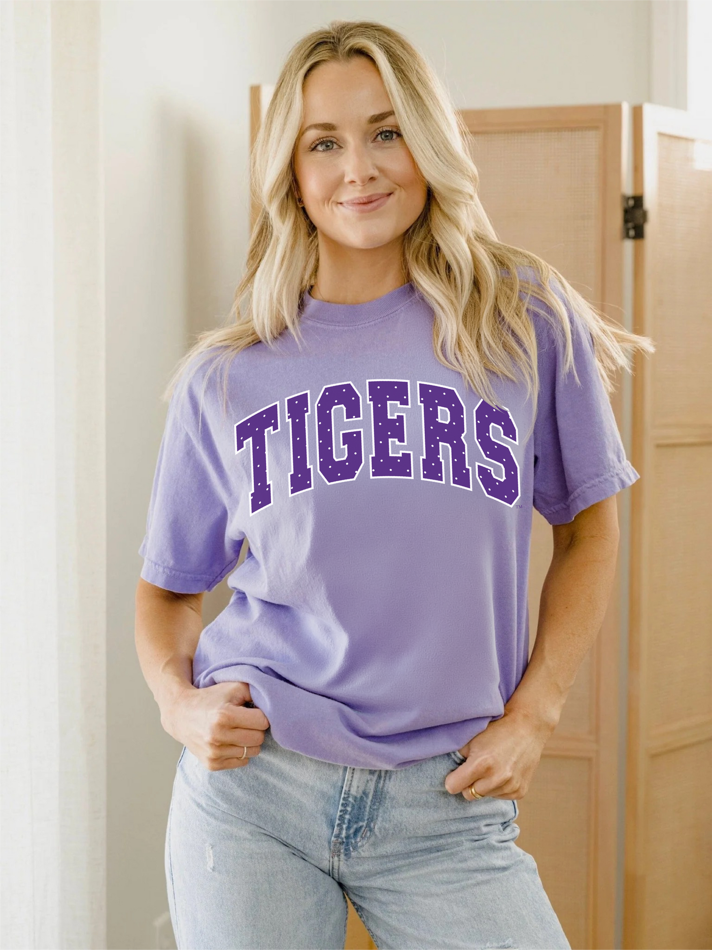 LSU Tigers Polka Dot Puff Ink Violet Comfort Colors Tee