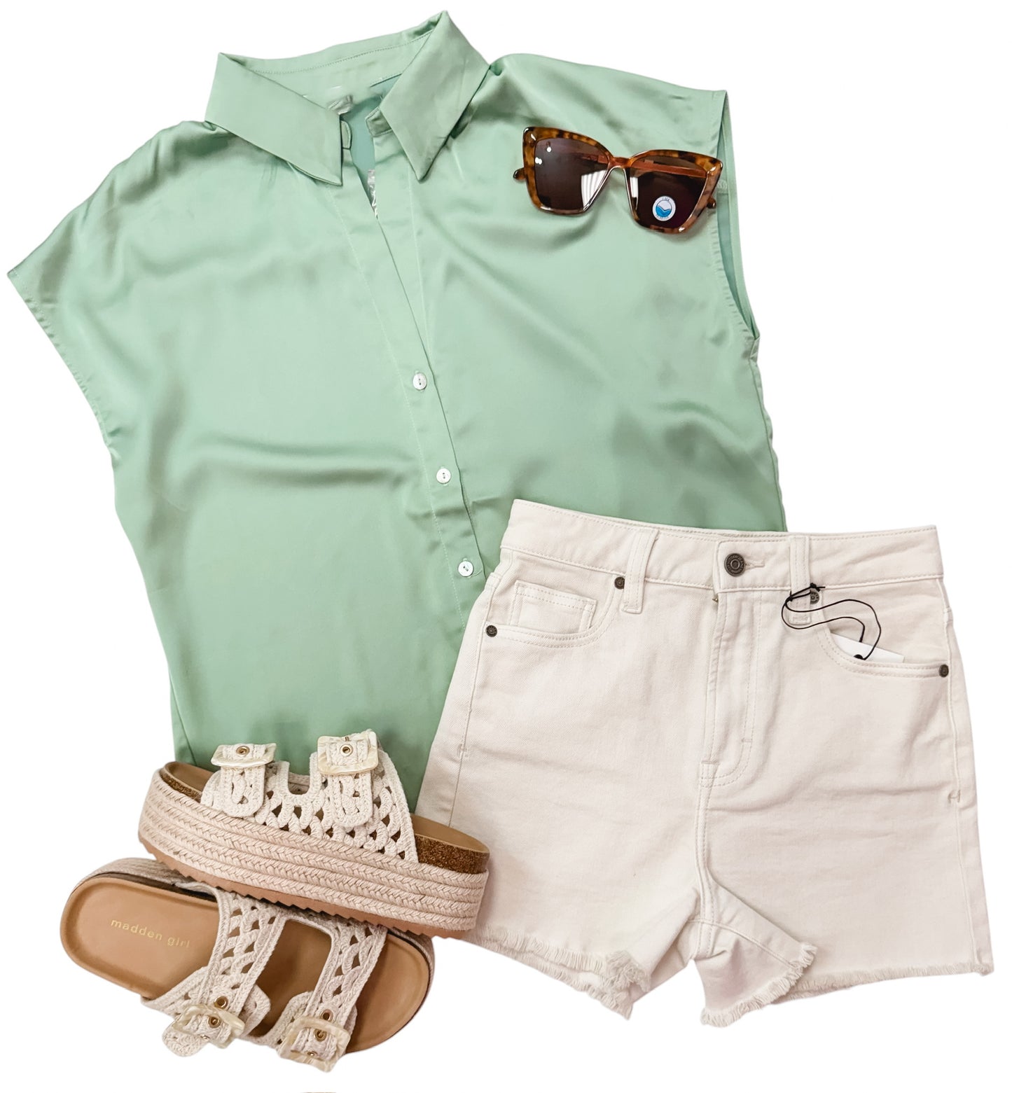 Satin Edit SS Sage Green Top