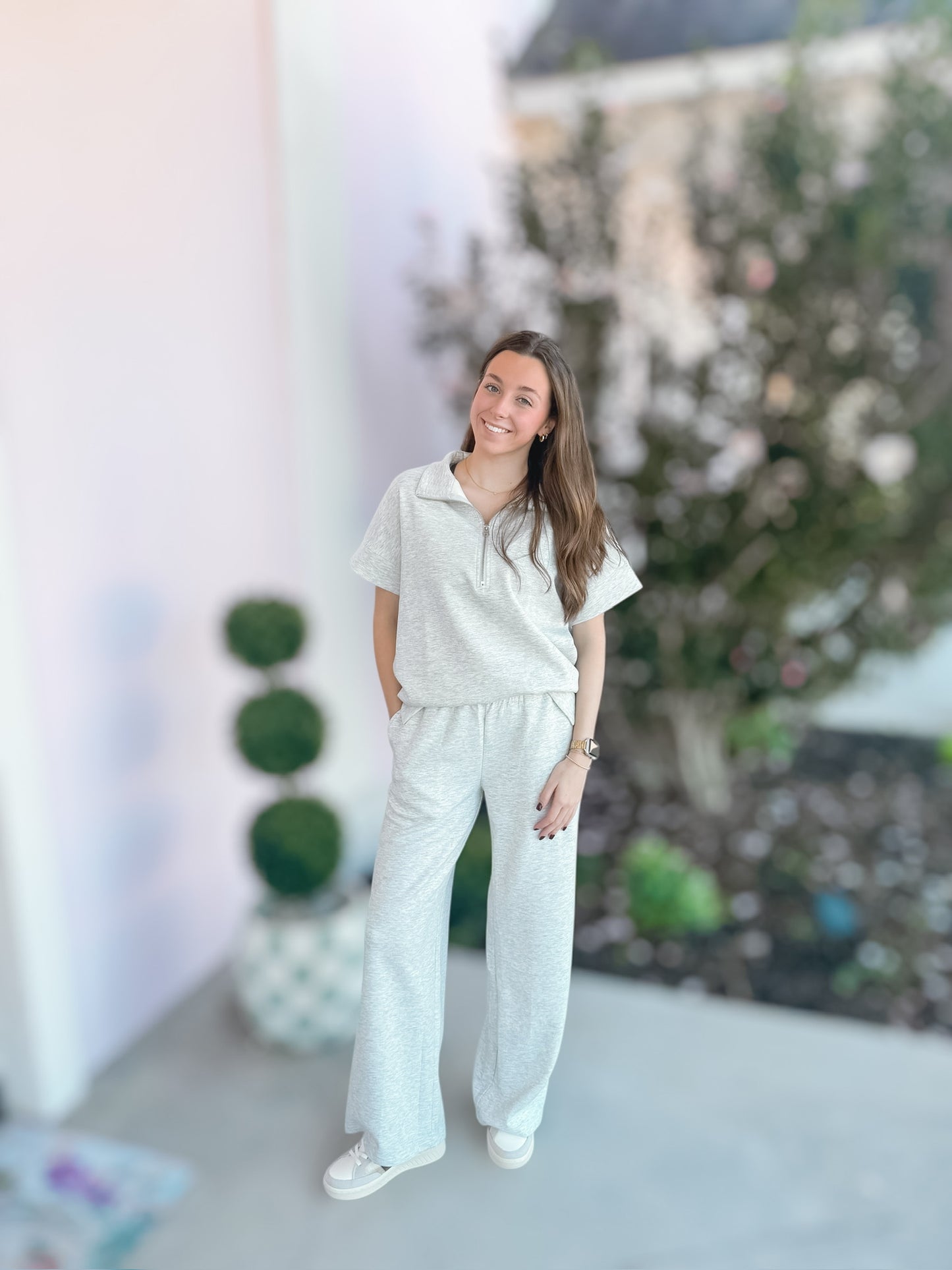 Heather Grey Scuba Half Zip Top & Pant Set