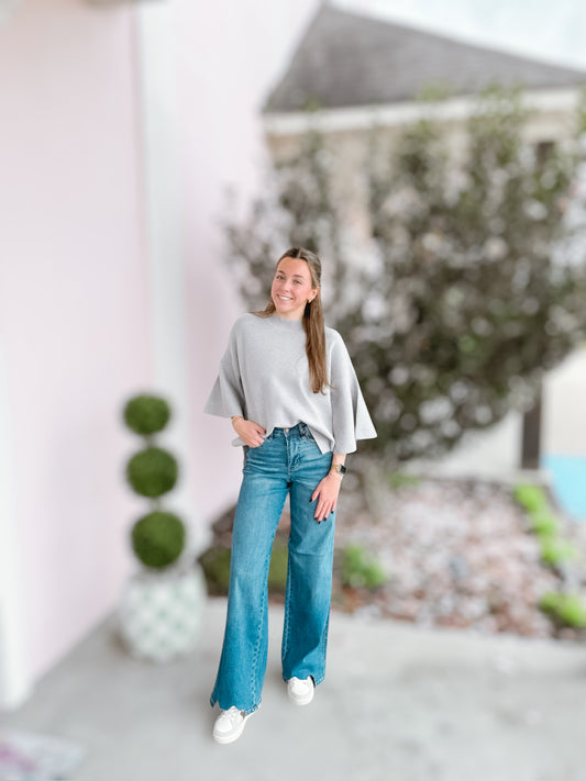 Heather Grey Belle Sleeve Sweater