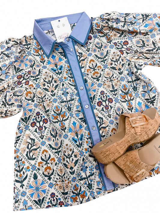 Blueberry Spice Button Up SS Blouse