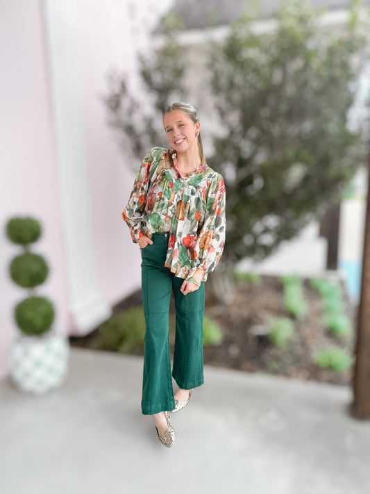 Heidi Hunter Green High Rise Crop Wide Leg Pants