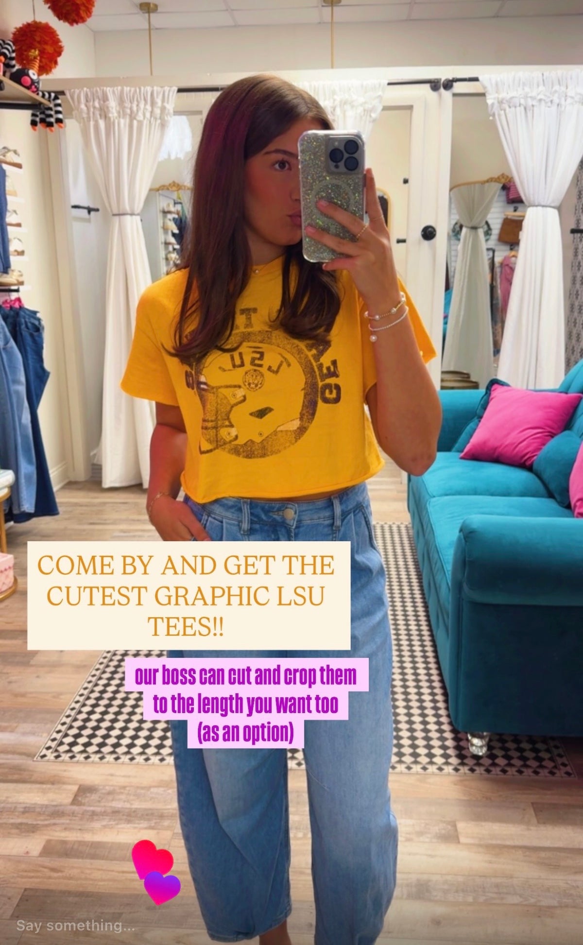 LSU Tigers Helmet Circle Gold Thrifted Tee