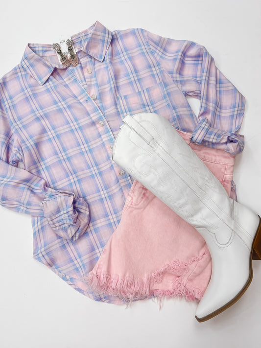 Is It Spring Plaid Button Up Pink/Blue