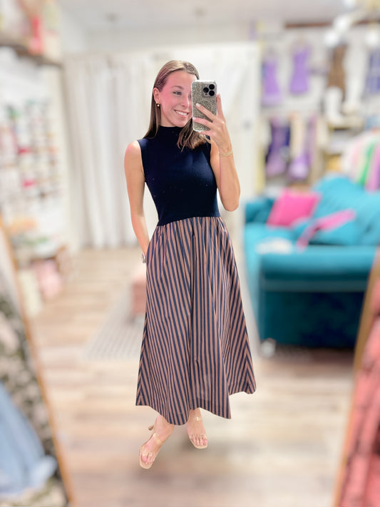 Striped Melody Midi Dress Navy