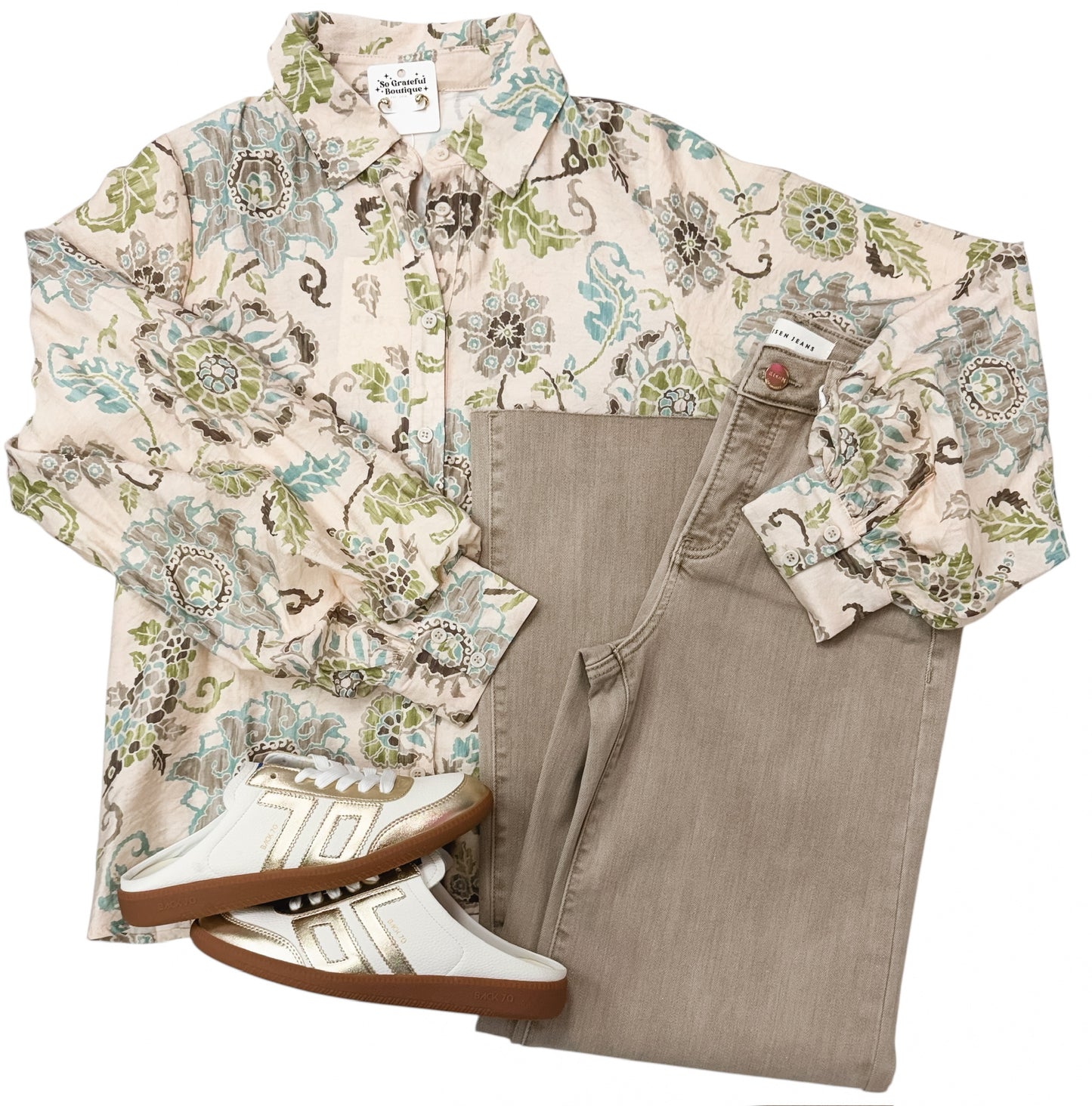 Floral Jade Button Up Top