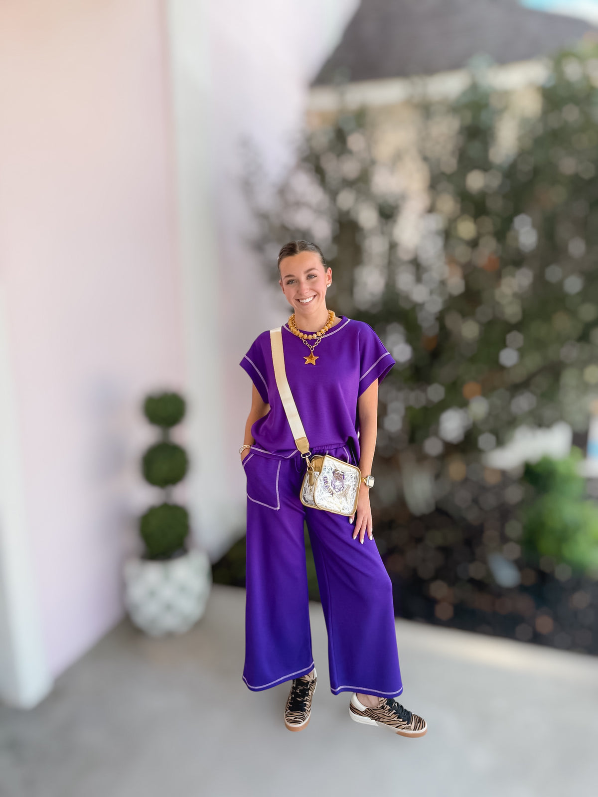Purple Scuba Contrast Stitch Lounge Set