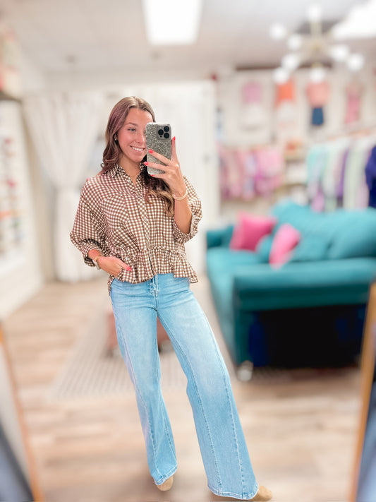 Willow Gingham Brown Blouse