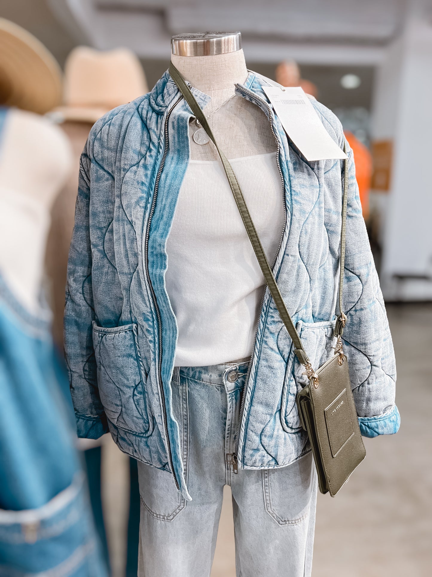 Snow Washed Denim Quilted Jacket