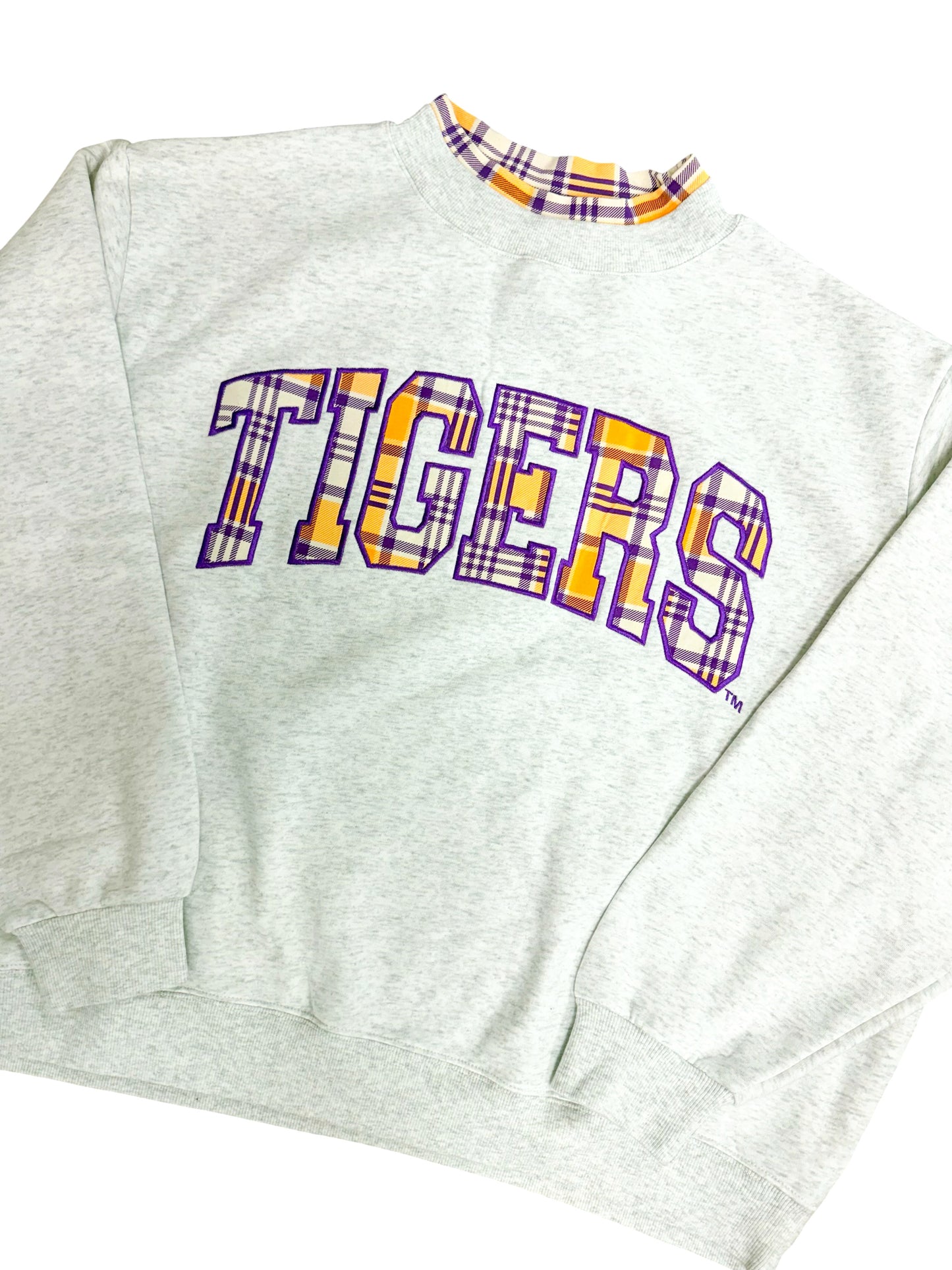LSU Tigers Varsity Plaid Gray Mock Neck Sweatshirt