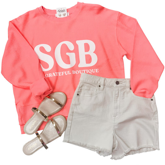 Coral Ribbed Crop SGB Crew Neck