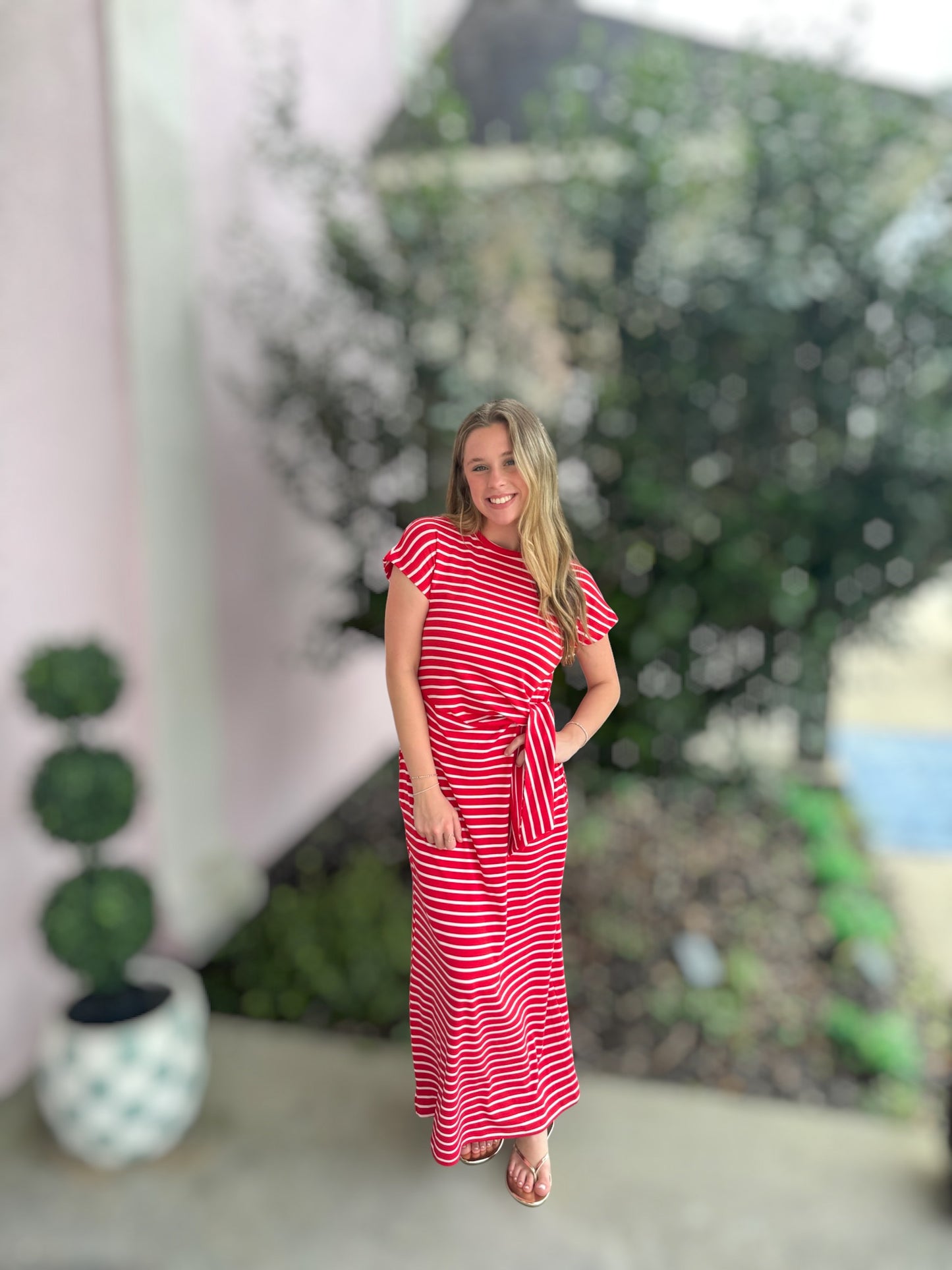 Sweet Caroline Red Stripe Midi Dress