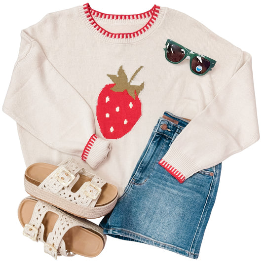 Strawberries & Cream Knitted LS Sweater