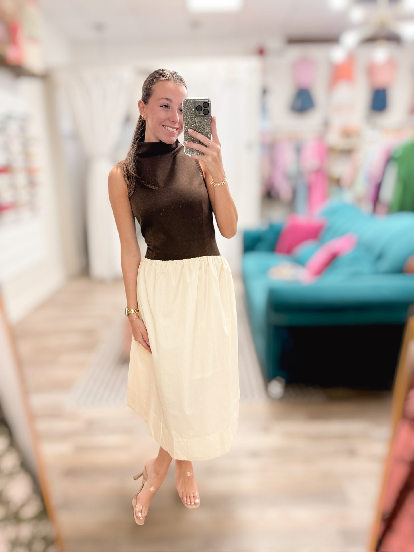 Mocha Melody Two Tone Midi Dress