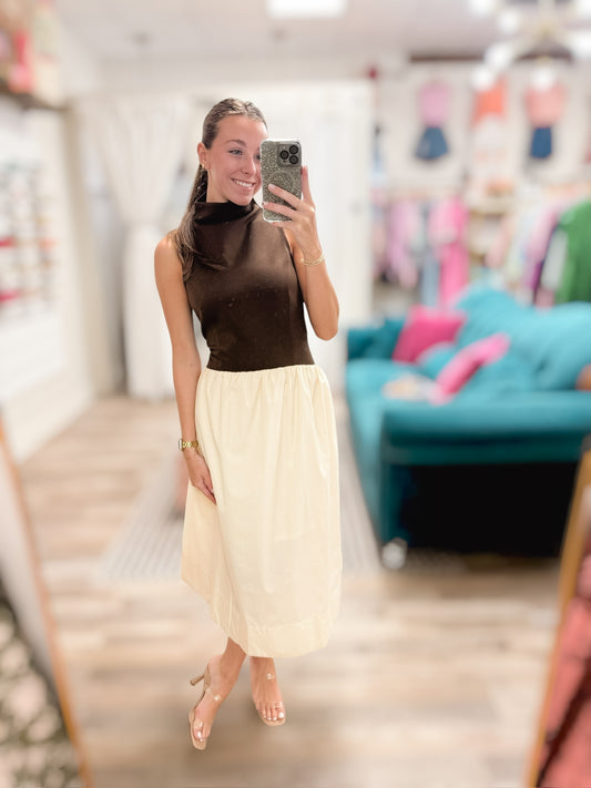 Mocha Melody Two Tone Midi Dress