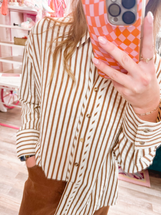 Stay Close & Button Up Brown Striped Top