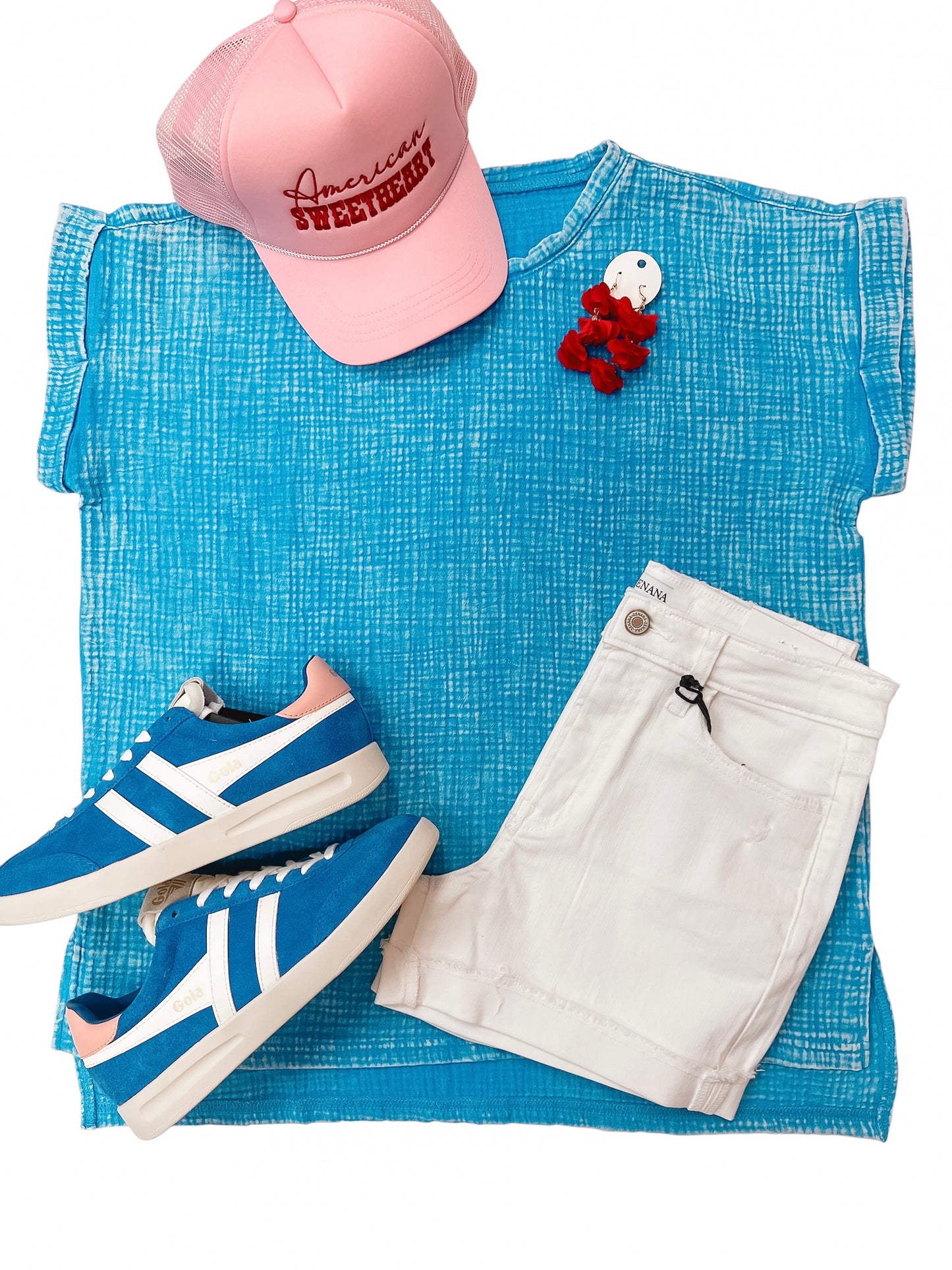 Too Good Gauze Acid Washed SS Top Teal
