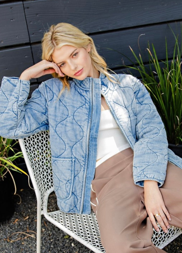 Snow Washed Denim Quilted Jacket