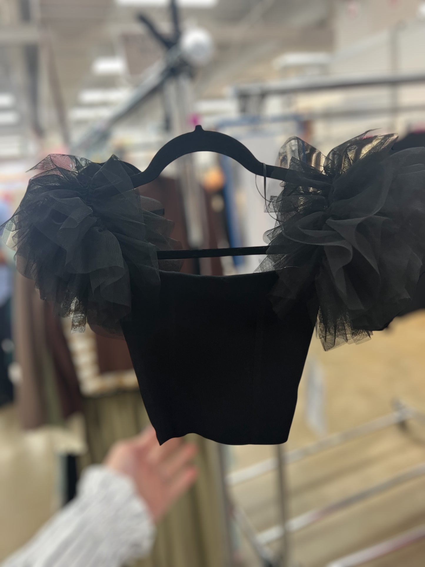Frills & Thrills Black Off Shoulder Knit Top
