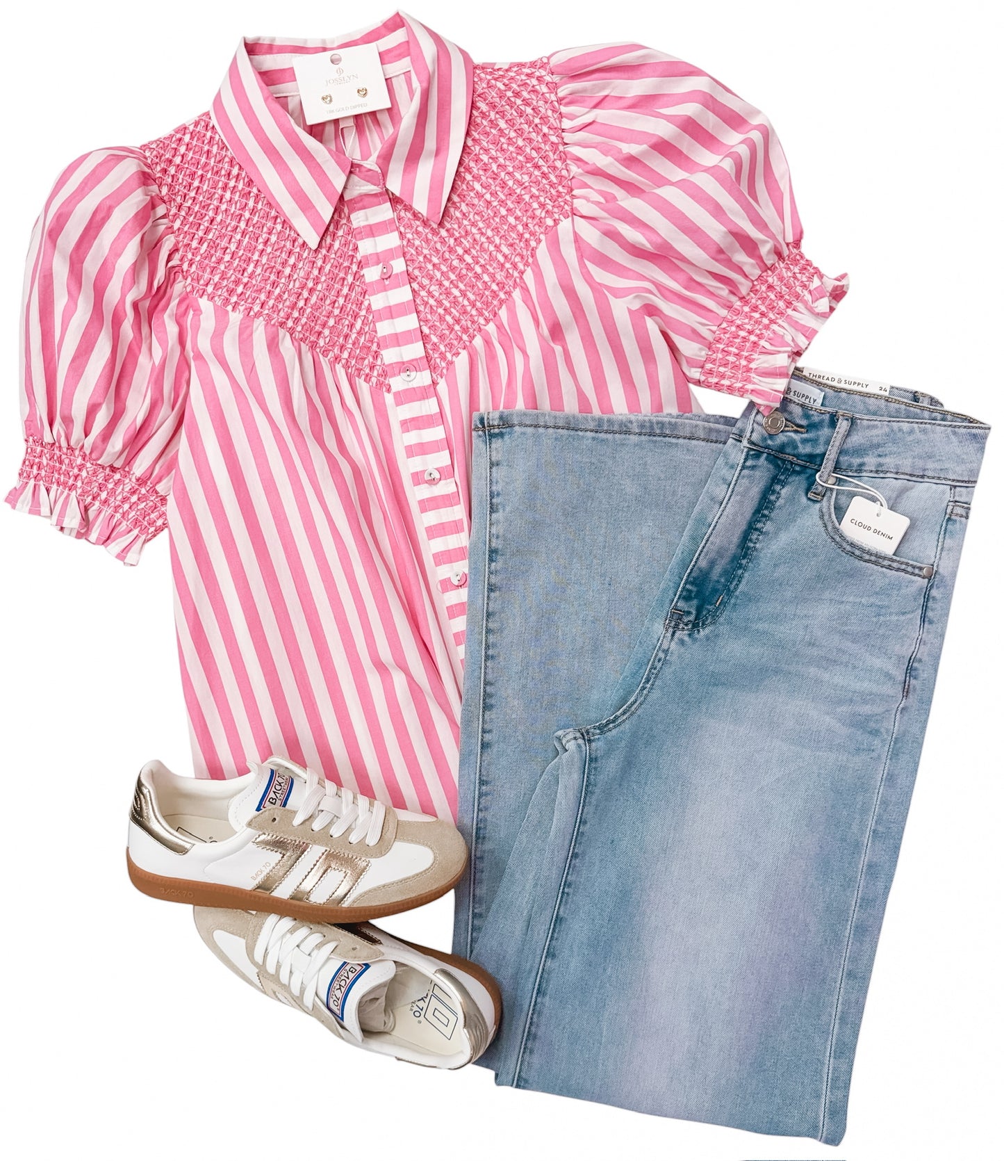Pink Candy Stripe SS Button Up Blouse