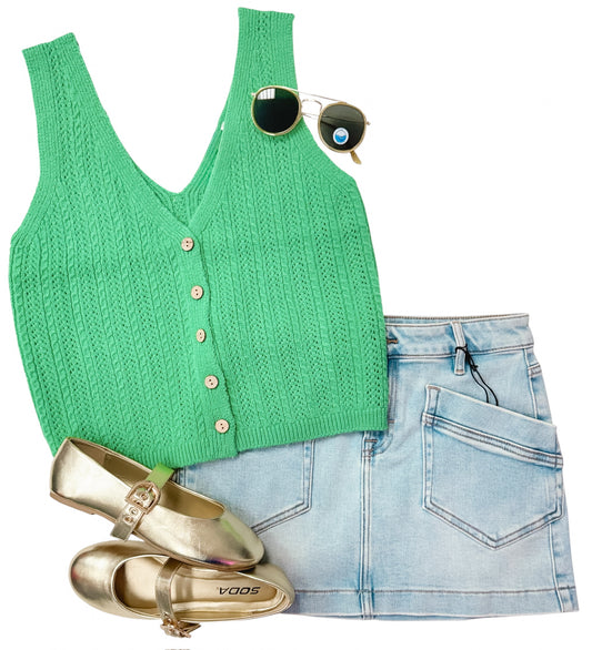 Arden Green Crochet Vest
