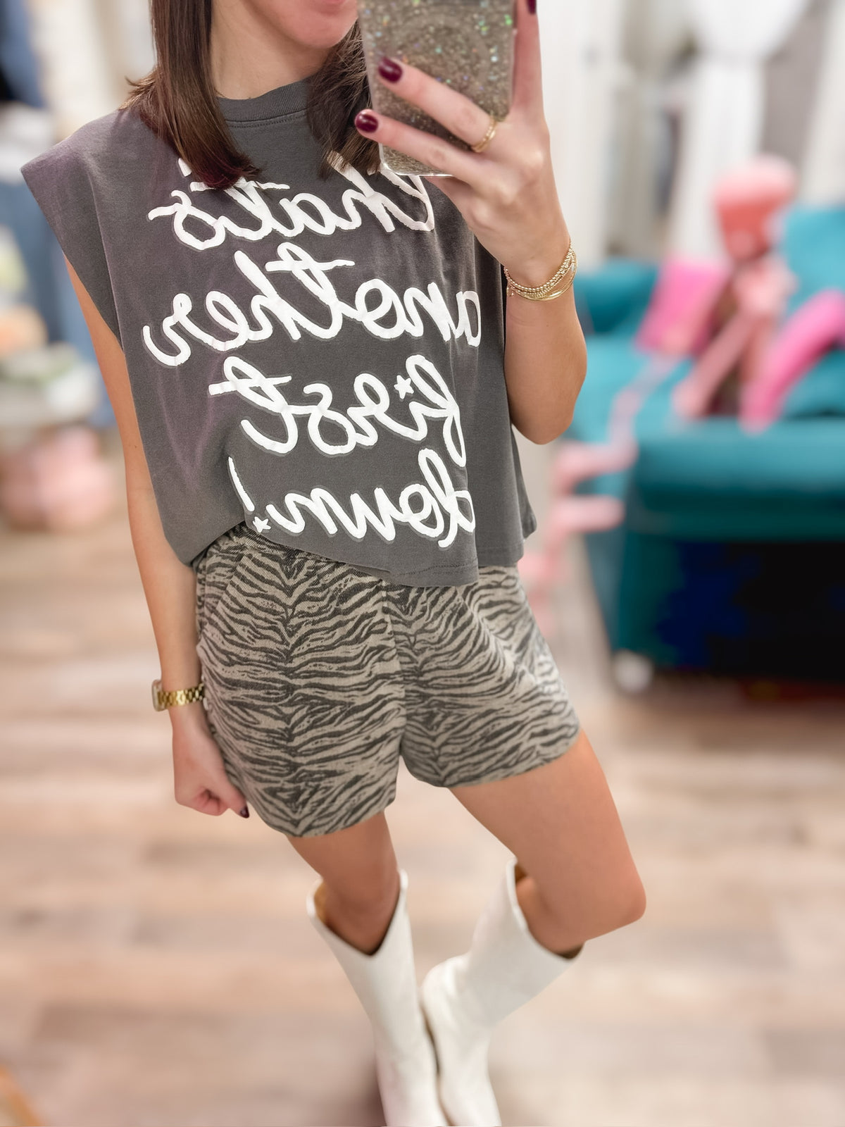Roar Tiger Print Denim Shorts