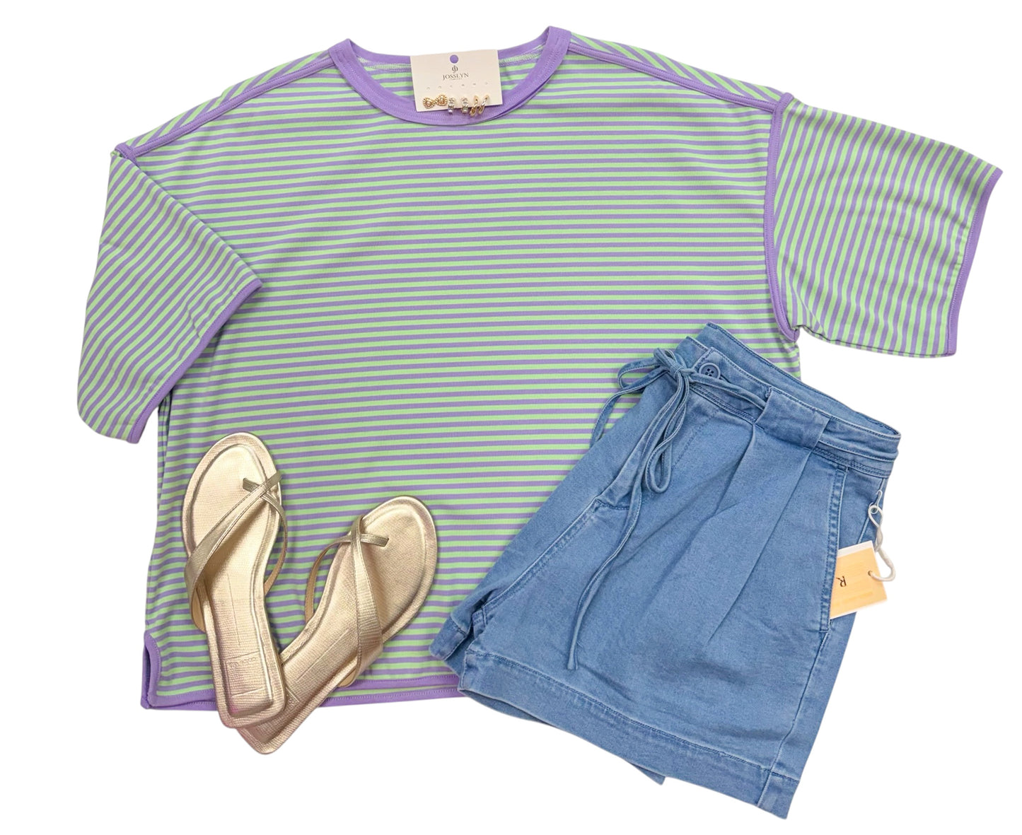 Mint & Lavender Striped Oversized Knit Top
