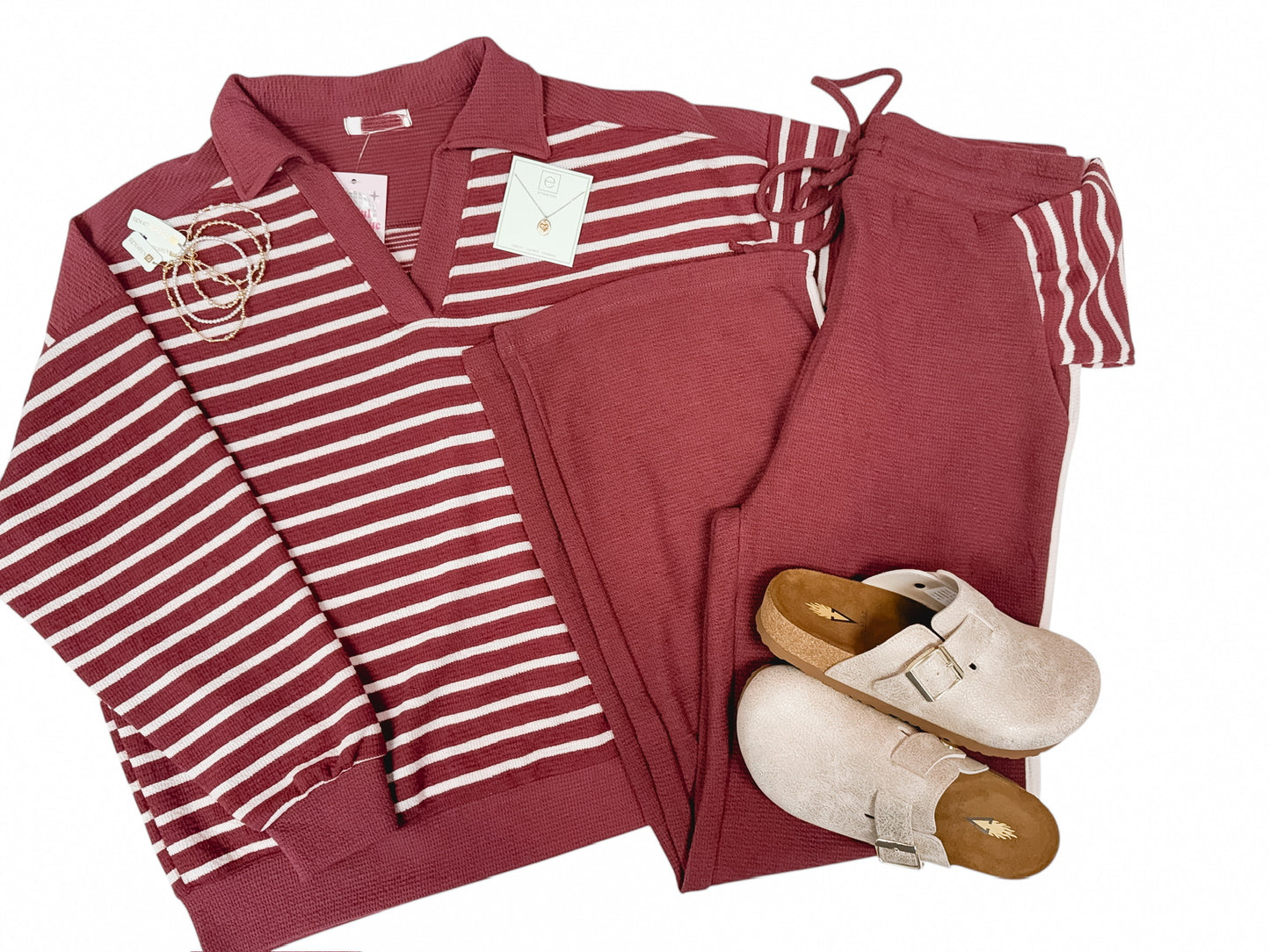 Wine Cloud 9 Contrast Line Straight Pants