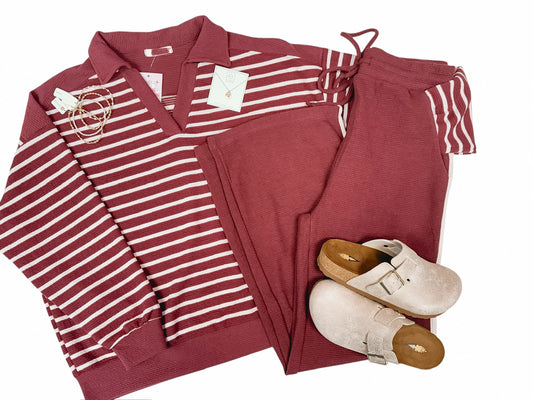 Wine Cloud 9 Contrast Line Straight Pants